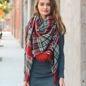 All Bundled Up Plaid Oversized Blanket Scarf